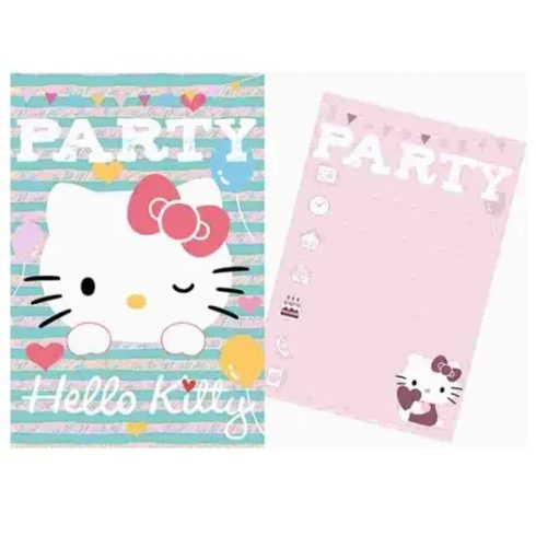Hello Kitty party meghívó csíkos