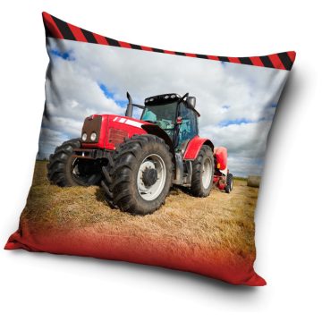 Traktor párnahuzat 40x40 cm piros csíkos