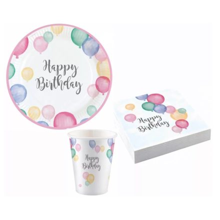 Happy Birthday party szett pastel 23 cm-es tányérral 36 db-os