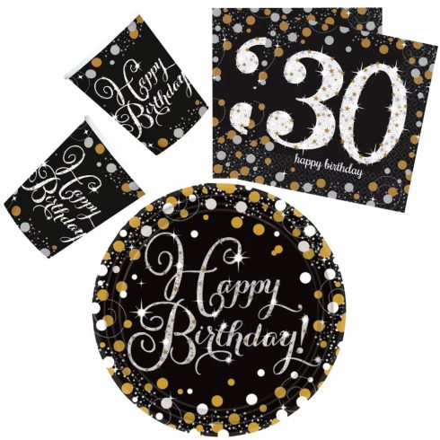 Happy Birthday 30 party szett 23cm-es tányérral 32db-os (gold)