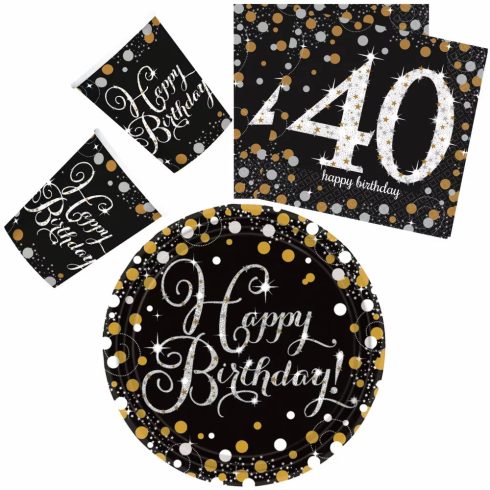 Happy Birthday 40 party szett 23cm-es tányérral 32db-os (gold)