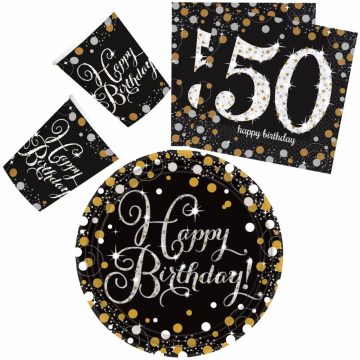   Happy Birthday 50 party szett 23cm-es tányérral 32db-os (gold)