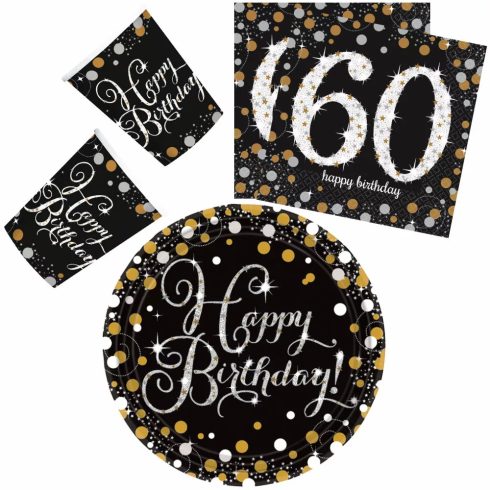 Happy Birthday 60 party szett 23cm-es tányérral 32db-os (gold)