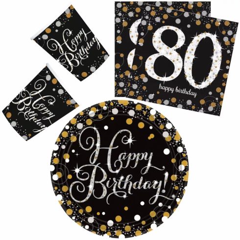 Happy Birthday 80 party szett 23cm-es tányérral 32db-os (gold)
