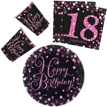   Happy Birthday 18 party szett 23cm-es tányérral 32db-os (pink)