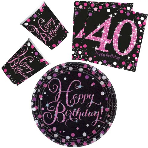 Happy Birthday 40 party szett 23cm-es tányérral 32db-os (pink)