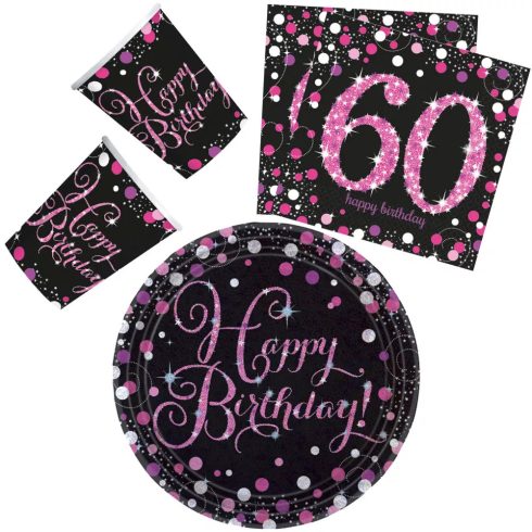 Happy Birthday 60 party szett 23cm-es tányérral 32db-os (pink)