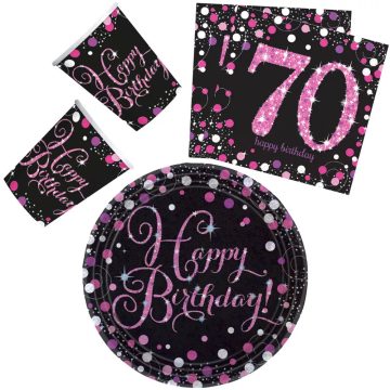   Happy Birthday 70 party szett 23cm-es tányérral 32db-os (pink)