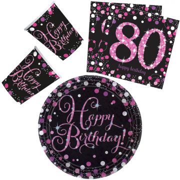   Happy Birthday 80 party szett 23cm-es tányérral 32db-os (pink)