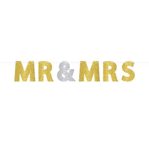 Mr. & Mrs. csillámos papír felirat 3,65m 