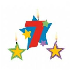 Színes Star 7-es számgyertya csillagokkal