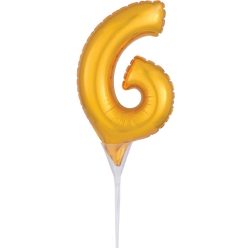 Arany Gold 6-os szám fólia lufi tortára 15 cm