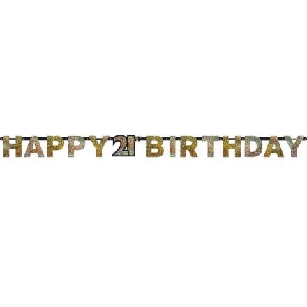 Happy Birthday Gold 21 hologrammos felirat 213 cm