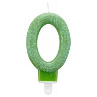   Šareno Green sjajna svjećica za tortu, svjećica u obliku broja 0