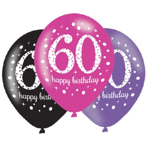 Happy Birthday 60 pink léggömb lufi 6 db-os