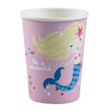 Mermaid, Sellő papír pohár 8 db-os 250 ml rózsaszín
