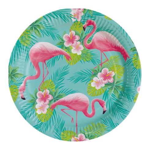 Flamingó papírtányér kék 8 db-os 23cm 