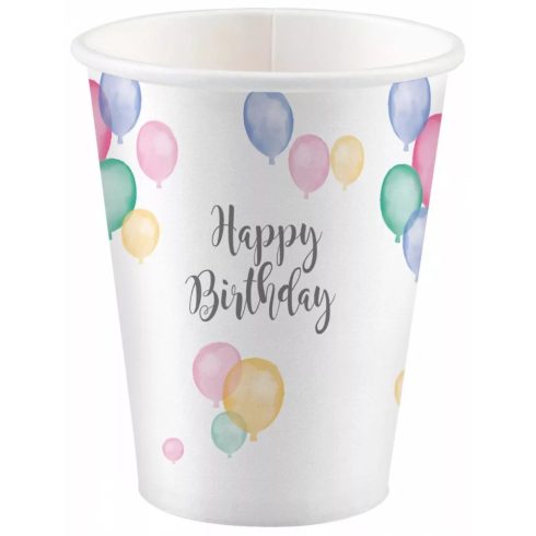 Happy Birthday papír pohár lufi 8 db-os 250 ml