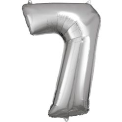 Ezüst Silver óriás szám fólia lufi 7-es, 83x55 cm