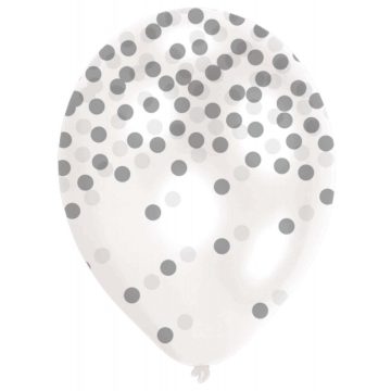 Ezüst konfettis léggömb, lufi 6 db-os 11 inch (27,5cm) 