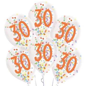   Happy Birthday 30 konfettivel töltött léggömb, lufi 6 db-os