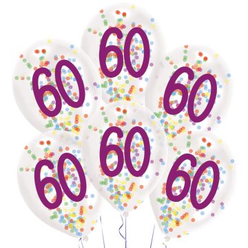   Happy Birthday 60 konfettivel töltött léggömb, lufi 6 db-os