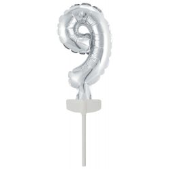 Ezüst Silver 9-es szám fólia lufi tortára 13 cm