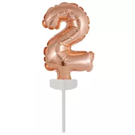 Színes Rose Gold 2-es szám fólia lufi tortára 13 cm