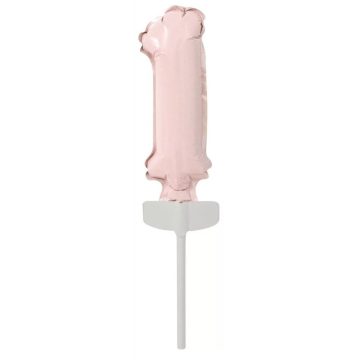   Pastel Pink, Rózsaszín 1-es szám fólia lufi tortára 13 cm