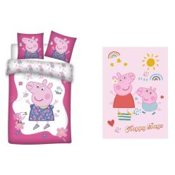   Peppa malac gyerek, ovis ágyneműhuzat és polár takaró szett (flowers)