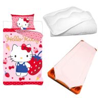   Hello Kitty Strawberry gyerek, ovis ágyneműhuzat, derékalj és paplan/párna szett 100x135 cm 40x60 cm