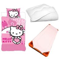   Hello Kitty Pink World gyerek, ovis ágyneműhuzat, derékalj és paplan/párna szett 100x135 cm 40x60 cm