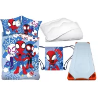   Pókember Spidey Light gyerek, ovis ágyneműhuzat, derékalj, tornazsák és paplan/párna szett 100x135 cm 40x60 cm