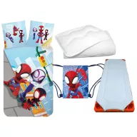   Pókember Spidey Squad gyerek, ovis ágyneműhuzat, derékalj, tornazsák és paplan/párna szett 100x135 cm 40x60 cm
