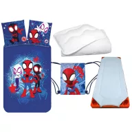   Pókember Spidey City Adventures gyerek, ovis ágyneműhuzat, derékalj, tornazsák és paplan/párna szett 100x135 cm 40x60 cm