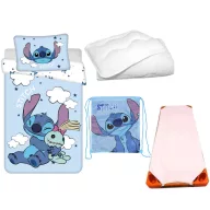   Disney Lilo és Stitch, A csillagkutya Clouds Alien gyerek, ovis ágyneműhuzat, derékalj, tornazsák és paplan/párna szett 100x135 cm 40x60 cm