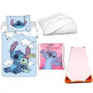   Disney Lilo és Stitch, A csillagkutya Pink Clouds Planet gyerek, ovis ágyneműhuzat, derékalj, tornazsák és paplan/párna szett 100x135 cm 40x60 cm