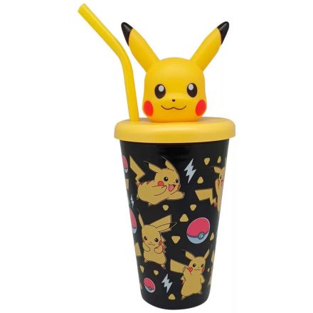 Pokémon szívószálas pohár Pikachu 3D 443ml