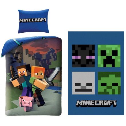 Minecraft Steve és Alex ágyneműhuzat és polár takaró szett