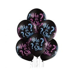   He or She, Fiú vagy Lány léggömb, lufi 6 db-os 12 inch (30cm)