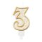 Brojevi Gold Zlatna svjećica s brojem 3 s glitterom, tortna svjećica