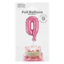 Rózsaszín 0-ás Pink szám fólia lufi tortára 13 cm