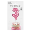 Rózsaszín 3-as Pink szám fólia lufi tortára 13 cm