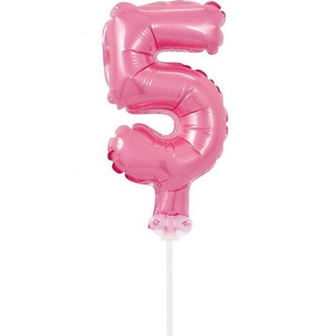 Pink rózsaszín 5-ös szám fólia lufi tortára 13cm