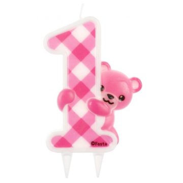 Pink Teddy első születésnap csillámos tortagyertya