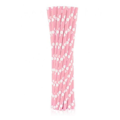 Light Pink Polka Dots rózsaszín papír szívószál 24 db-os