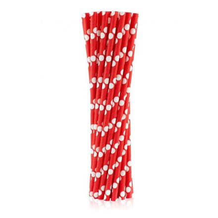 Red Polka Dots piros papír szívószál 24 db-os