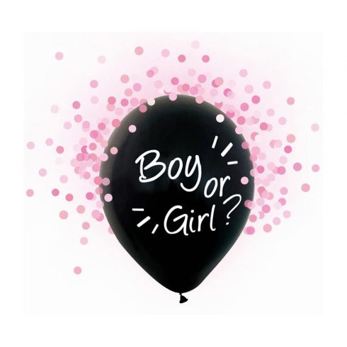 Boy or Girl rózsaszín konfettivel töltött léggömb, lufi 4 db-os 12 inch (30 cm)