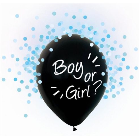 Boy or Girl kék konfettivel töltött léggömb, lufi 4 db-os 12 inch (30 cm)