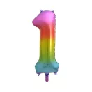 Szivárvány Rainbow 1-es szám fólia lufi 85 cm